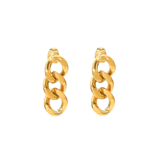 Lotte Earrings drop three connected gold curb-chain loops for a bold, sculptural chunky chain look.